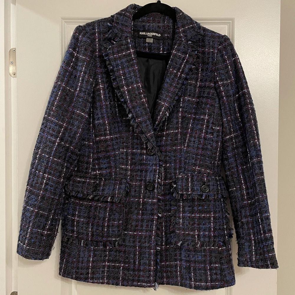 Karl Lagerfeld Paris fringed tweed blazer
